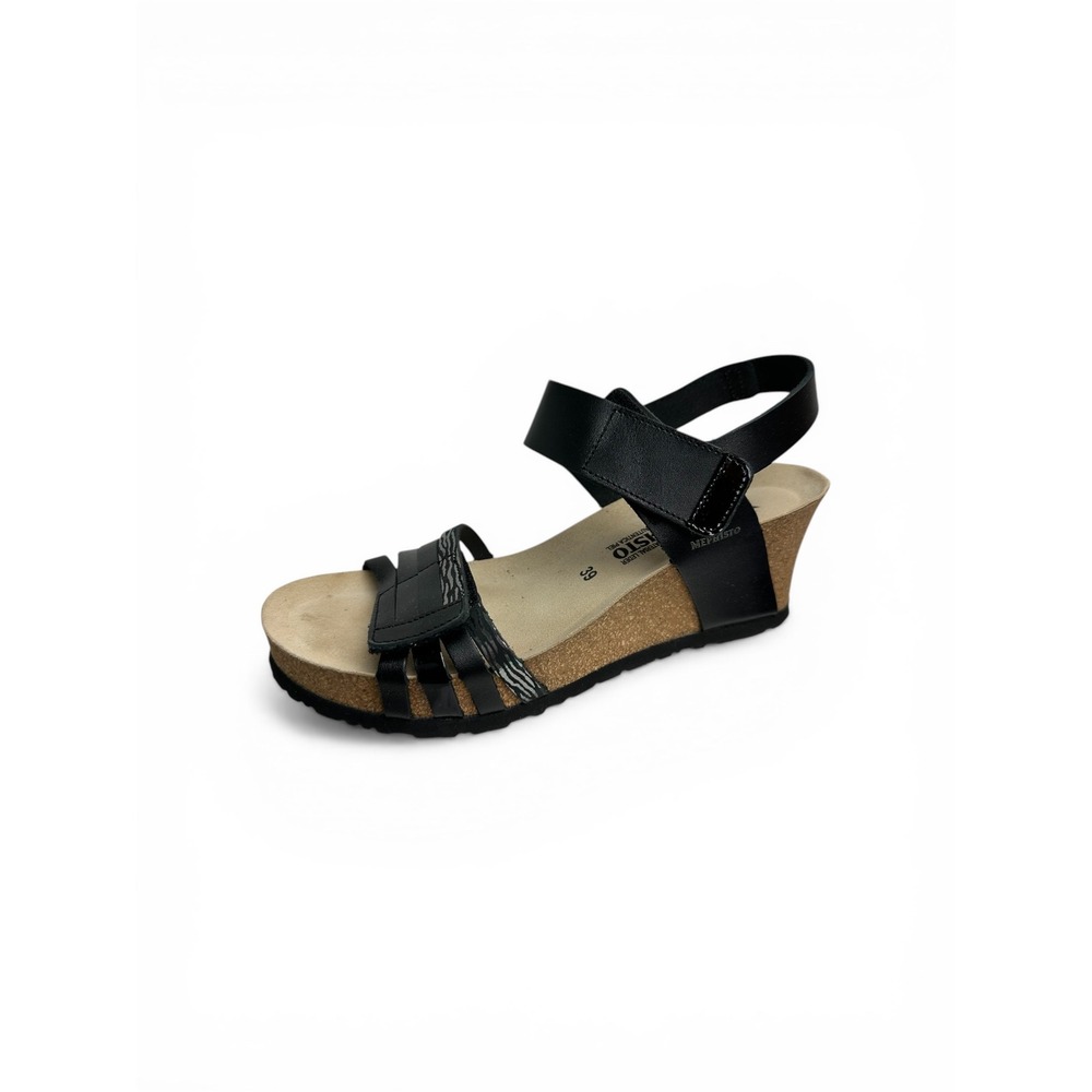 Mephisto Lucia Black Leather Wedge Sandals Womens EU 39 US 9‎ Soft-Air Portugal